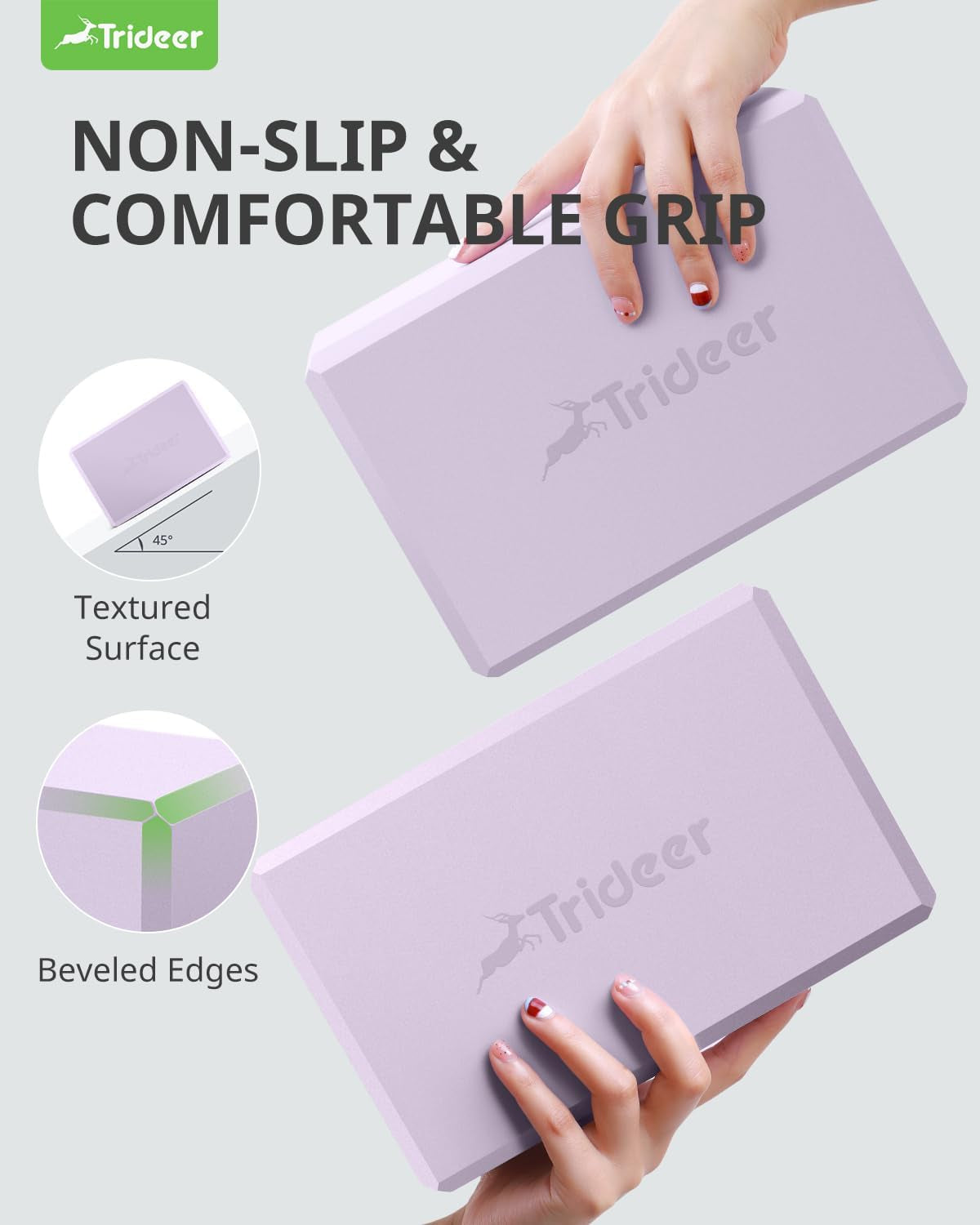 Yoga Blocks 2 Pack – Premium Soft Non-Slip Foam for Better Alignment and Stretching in Yoga, Pilates, and Dance – Supportive, Lightweight, Odor Resistant, Latex-Free, 9"X6"X3"